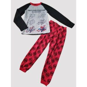MARVEL How To Draw SPIDERMAN Fleece Thermal Pajamas Boys M Size 8 *